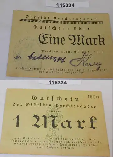 1 Mark Banknote Gutschein Notgeld Distrikt Berchtesgaden 29.April 1919 (115334)