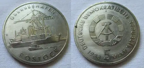 DDR Gedenk Münze 5 Mark Überseehafen Rostock 1988 (124589)