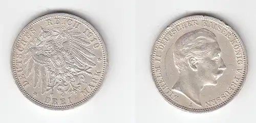 3 Mark Silber Münze Preussen Kaiser Wilhelm II 1910 (114907)