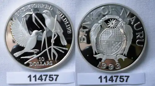 10 Dollar Silber Münze Nauru 1993 bedrohte Tierwelt Teichrohrsänger (114757)