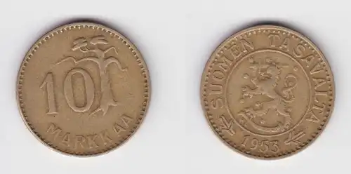 10 Markkaa Messing Münze Finnland 1953 ss (154354)