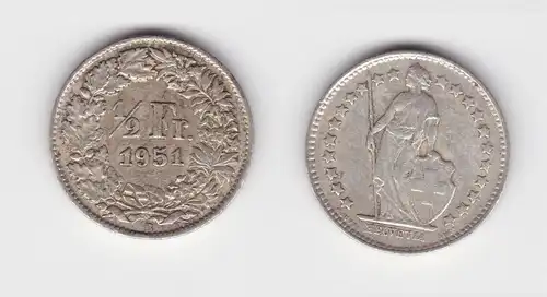 1/2 Franken Silber Münze Schweiz 1951 B ss (154521)