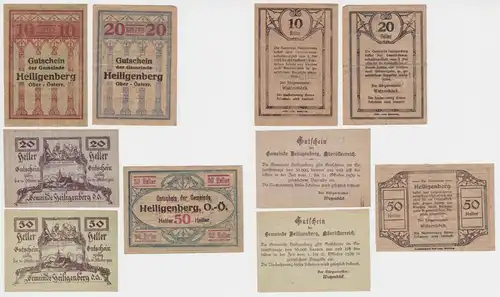 5 x Notgeld 10 bis 50 Heller Banknoten Gemeinde Heiligenberg O.Ö. 1920 (154785)