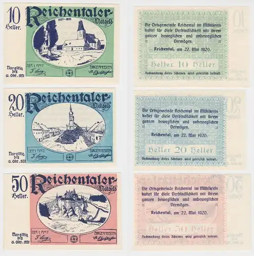 10,20 und 50 Heller Banknoten Notgeld Ortsgemeinde Reichental 1920 (154793)