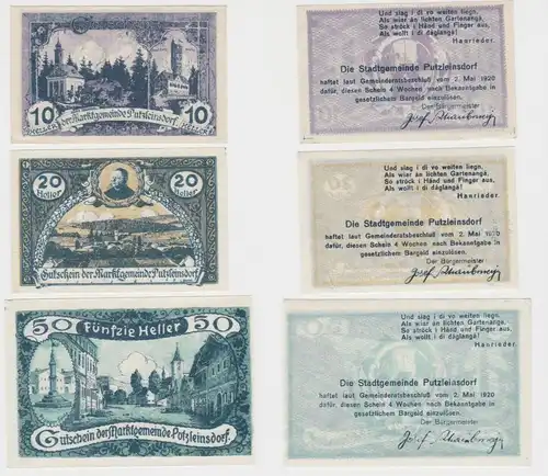 10,20 und 50 Heller Banknoten Notgeld Marktgemeinde Putzleinsdorf 1920 (154586)