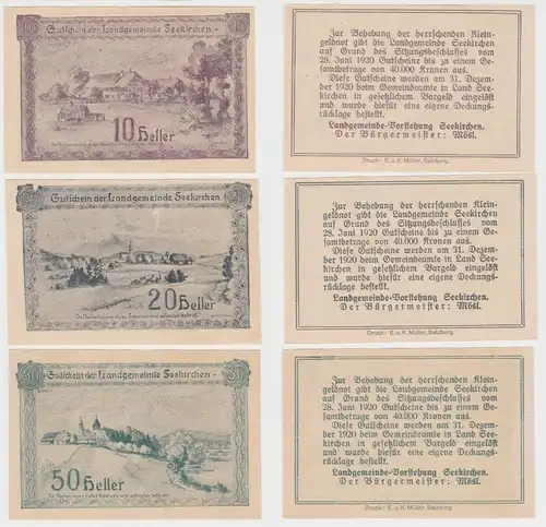 10,20 und 50 Heller Banknoten Notgeld Landgemeinde Seekirchen 1920 (154535)