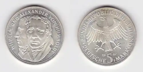 5 Mark Silber Münze Deutschland Gebrüder Humboldt 1967 F (154308)