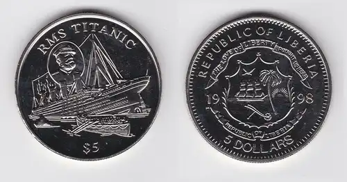 5 Dollar Nickel Münze Liberia 1998 RMS Titanic (154477)