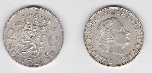 2 1/2 Gulden Silber Münze Niederland 1966 ss+ (154437)