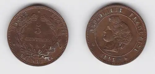 5 Centimes Kupfer Münze Frankreich 1893 vz (154322)