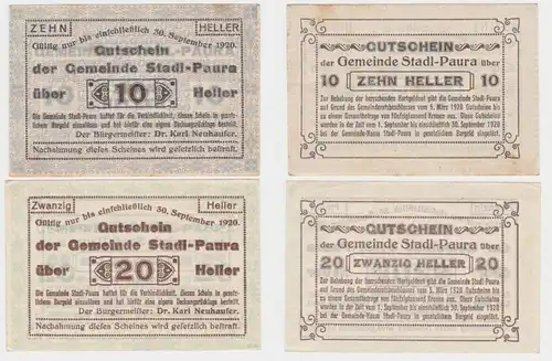 10 und 20 Heller Banknoten Notgeld Gemeinde Stadl-Paura 1920 (154651)