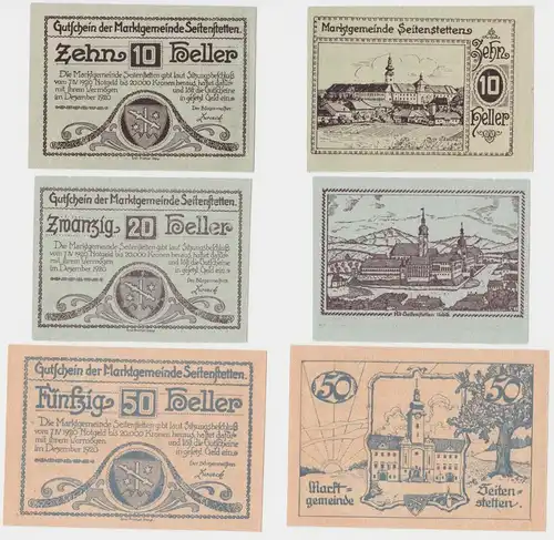 10,20 und 50 Heller Banknoten Notgeld Marktgemeinde Seitenstettens 1920 (154686)