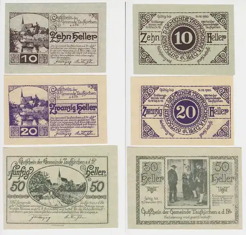 10, 20 und 50 Heller Banknoten Notgeld Taufkirchen an der Pr. 1920 (154754)