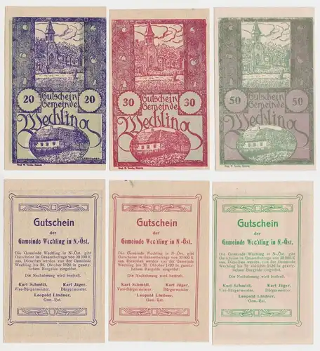 20,30 und 50 Heller Banknoten Notgeld Gemeinde Wechling 1920 (154776)