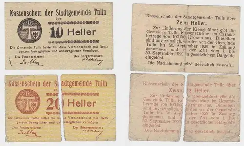 10 & 20 Heller Banknoten Notgeld Stadtgemeinde Tulln 1920 (154556)