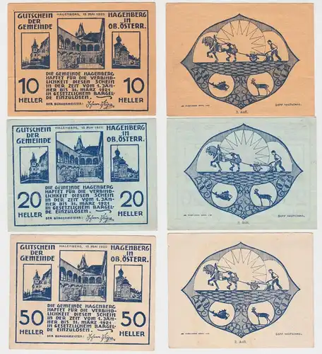 10,20 und 50 Heller Banknoten Notgeld Gemeinde Hagenberg in O.Ö. 1920 (154550)