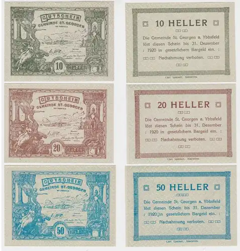 10,20 und 50 Heller Banknoten Notgeld Gemeinde St.Georgen a.Y. 1920 (154797)