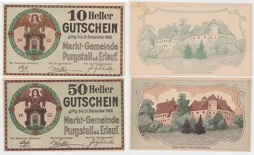 10 & 50 Heller Banknoten Notgeld Marktgemeinde Purgstall a. Erlauf 1920 (154533)