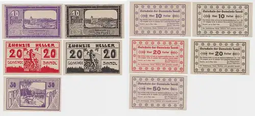 5 x Notgeld 10 bis 50 Heller Banknoten Gemeinde Sandl 1920 (154617)