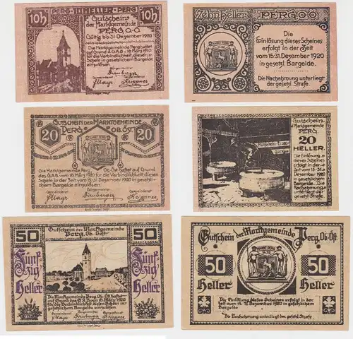 10,20 und 50 Heller Banknoten Notgeld Marktgemeinde Perg O.Ö. 1920 (154724)