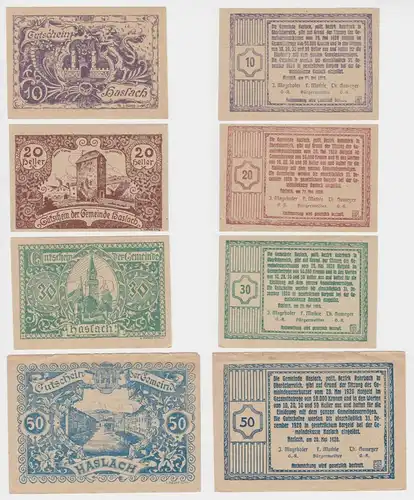 10,20,30 & 50 Heller Banknoten Notgeld Gemeinde Haslach 1920 (154732)