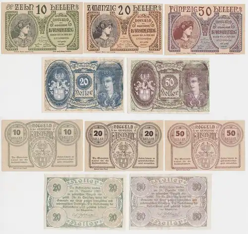 5 x Notgeld 10 bis 50 Heller Banknoten Gemeinde Hausmening 1920 (154667)