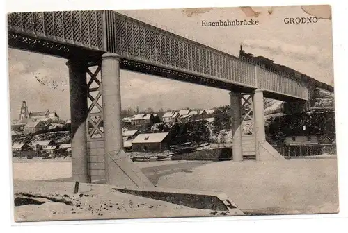 42486 Feldpost Ak Grodno Hrodna Weißrussland Eisenbahnbrücke 1916