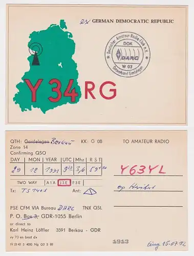 50962 QSL Karte Amateur Funker DDR Gardelegen mit DDR Landkarte 1991