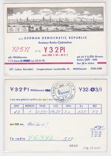 62330 QSL Karte Amateur Funker DDR Mühlhausen historische Stadtansicht 1991
