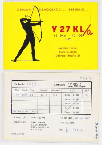 67419 QSL Karte Funker Funkamateur DDR Dresden Bogenschütze 1983