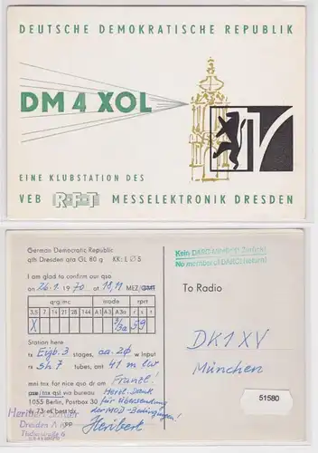 51580 QSL Karte Funker Funkamateur DDR Klubstation des VEB RFT Messelektronik DD