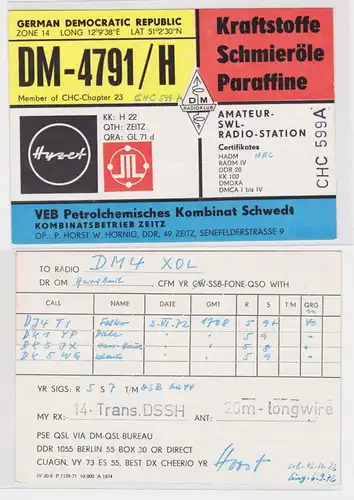 68925 QSL Karte Amateur Funker DDR VEB Petrochemisches Kombinat Schwedt 1972