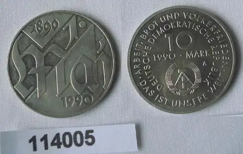 DDR Gedenk Münze 10 Mark 100.Jahre 1.Mai Feiertag 1990 (114005)