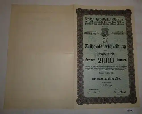 2000 Kronen Schuldverschreibung Anleihe der Stadtgemeinde Linz 1921 (126908)