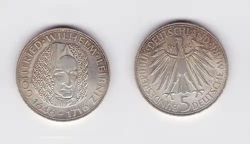 5 Mark Silber Münze Deutschland Gottfried Wilhelm Leibniz 1966 D (124394)