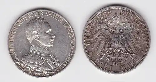 3 Mark Silbermünze Preussen Kaiser in Uniform 1913 Jäger 112 f.vz (150159)