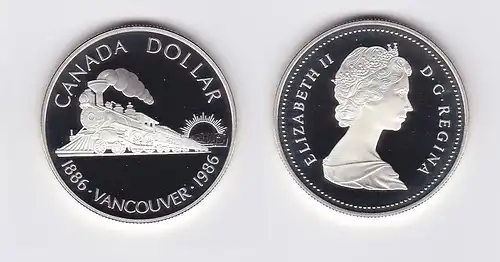 1 Dollar Silber Münze Canada Kanada 100 Jahre Eisenbahn Vancouver 1986 (118548)