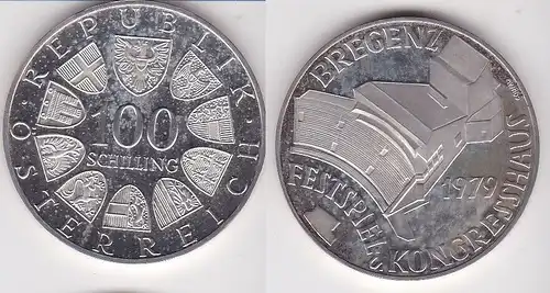 100 Schilling Silber Münze Österreich 1979 Bregenz Festspiel & Kongress (153954)