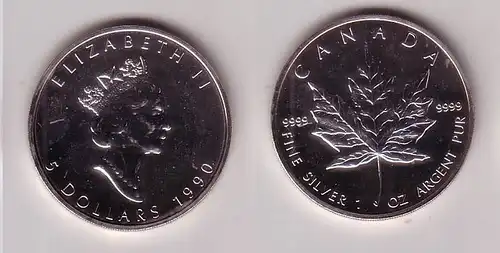 5 Dollar Silber Münze Kanada Meaple Leaf 1990 1 Unze Feinsilber (105261)