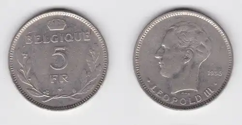 5 Francs Silber Münze Belgien 1936 Leopold III. (143200)