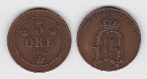 5 Öre Bronze Münze Schweden 1905 Br Oscar II (143124)