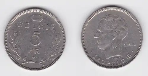 5 Francs Silber Münze Belgien 1936 Leopold III. (143240)