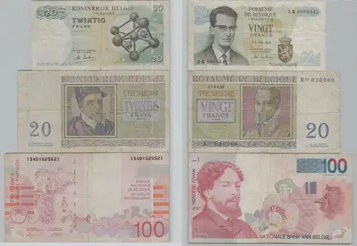 2x 20 Francs und 100 Francs Banknote Belgien Belgique (153438)