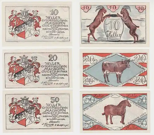 10, 20 und 50 Heller Banknote Maishofen 1920 (146228)