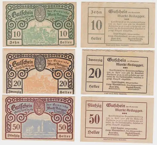 10, 20 und 50 Heller Banknoten Ardagger 1920 (143074)