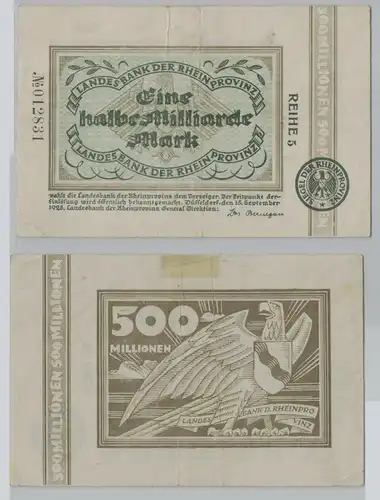 1/2 Mrd. Mark Banknote Inflation Düsseldorf Landesbank der Rheinprovinz (153035)