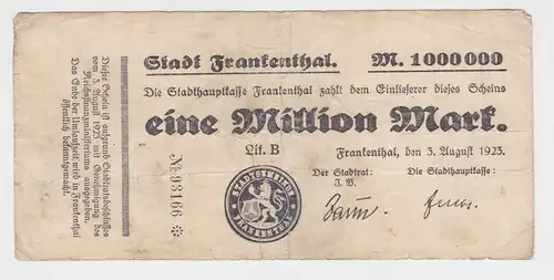 1 Million Mark Banknote Inflation Stadt Frankenthal 3.8.1923 (153561)