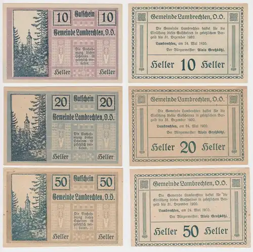 10, 20 und 50 Heller Banknoten Lambrechten 24.05.1920 (146987)