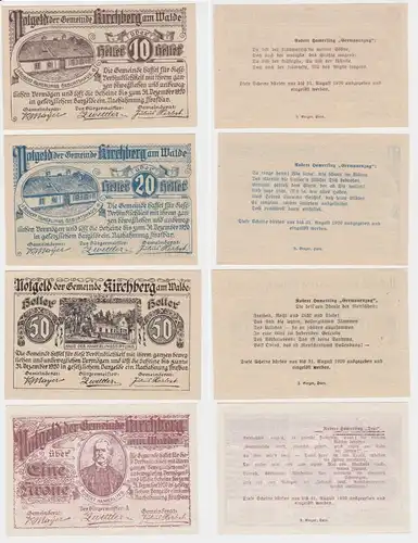 10, 20, 50 Heller und 1 Krone Banknote Kirchberg am Walde (135903)