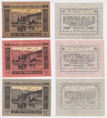 10, 20 und 50 Heller Banknoten Mitter-Arnsdorf (148916)